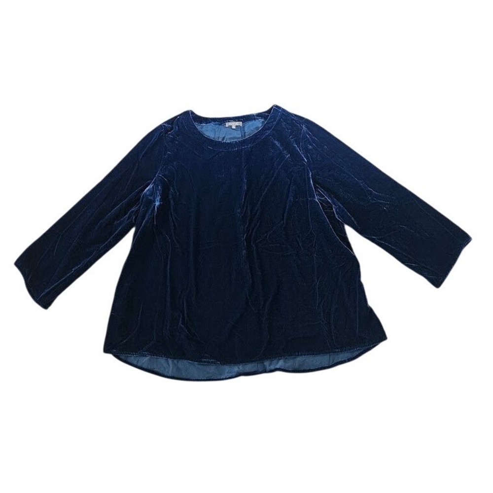 Habitat Navy Blue Velvet Tunic Top Long Sleeve Swing Blouse XL Button Back
